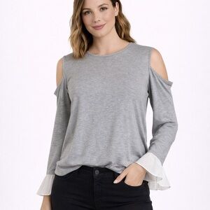 Scripted Cold-Shoulder Women's Top in Gray